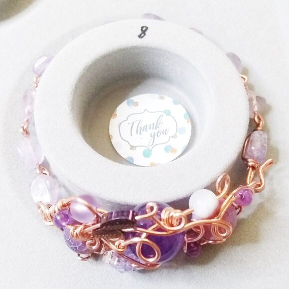 Lilac & Purple Butterfly + Gemstone Bracelet! Amethyst + Agate + WireWrap Copper - Picture 13 of 14